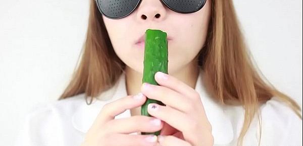  Eating Fetish Women  make sounds while eating cucumber